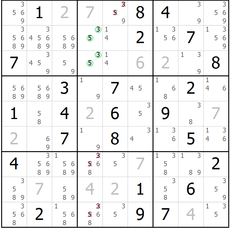 Position des candidats pour la solution de la Gr 53 page 56 du magazine de sudoku Sudoku Suprême n° 039