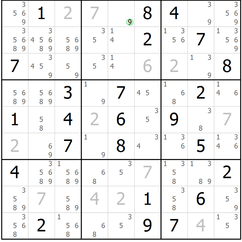 Position des candidats pour la solution de la Gr 53 page 56 du magazine de sudoku Sudoku Suprême n° 039