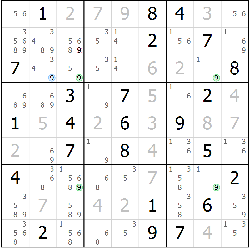 Position des candidats pour la solution de la Gr 53 page 56 du magazine de sudoku Sudoku Suprême n° 039