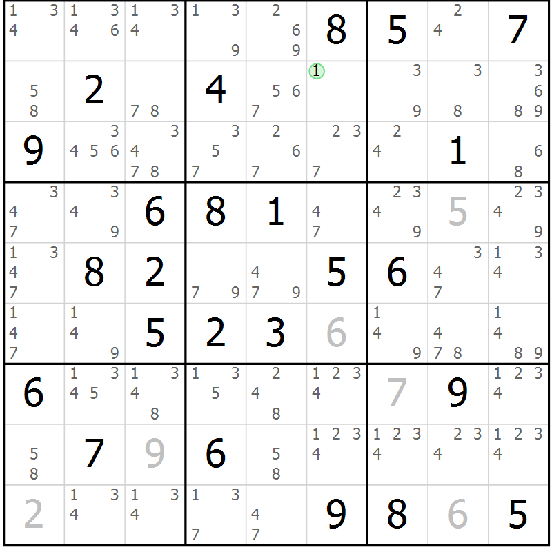 Position des candidats pour la solution de la Gr 54 page 57 du magazine de sudoku Sudoku Suprême n° 039