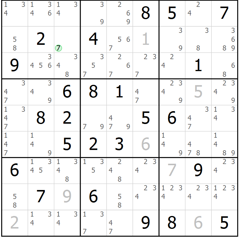 Position des candidats pour la solution de la Gr 54 page 57 du magazine de sudoku Sudoku Suprême n° 039