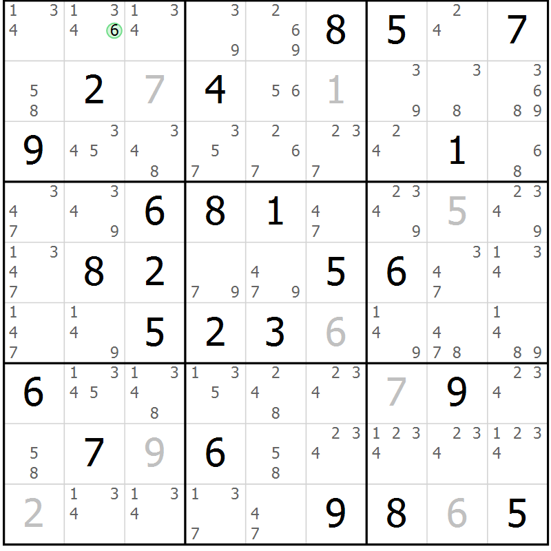 Position des candidats pour la solution de la Gr 54 page 57 du magazine de sudoku Sudoku Suprême n° 039