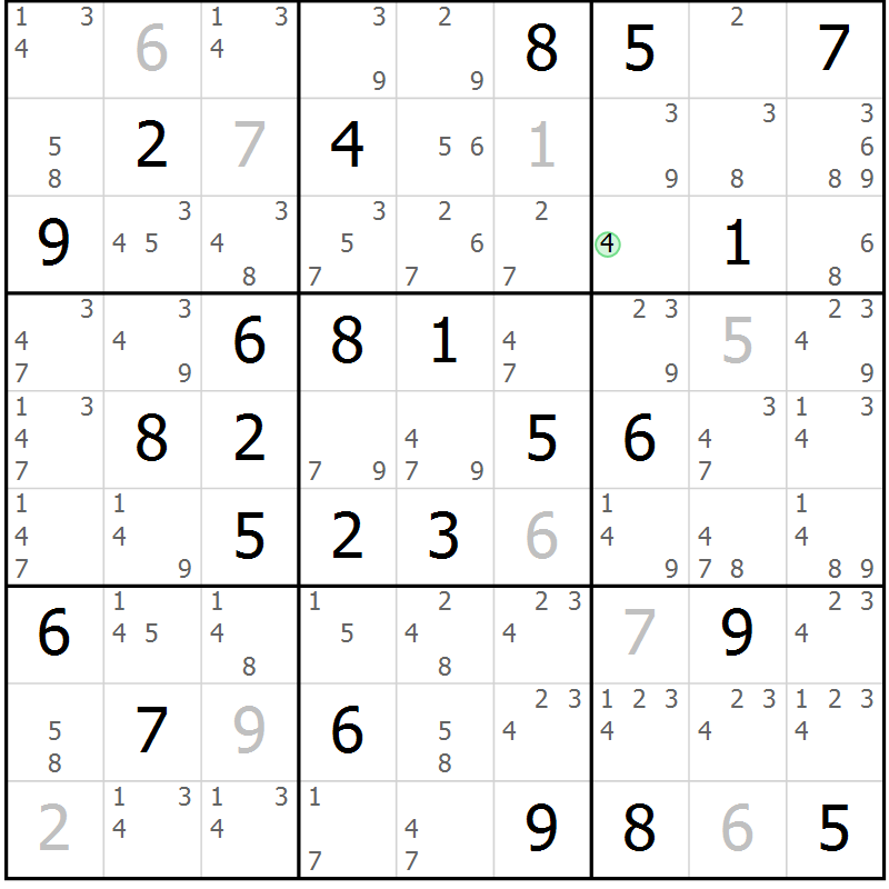 Position des candidats pour la solution de la Gr 54 page 57 du magazine de sudoku Sudoku Suprême n° 039