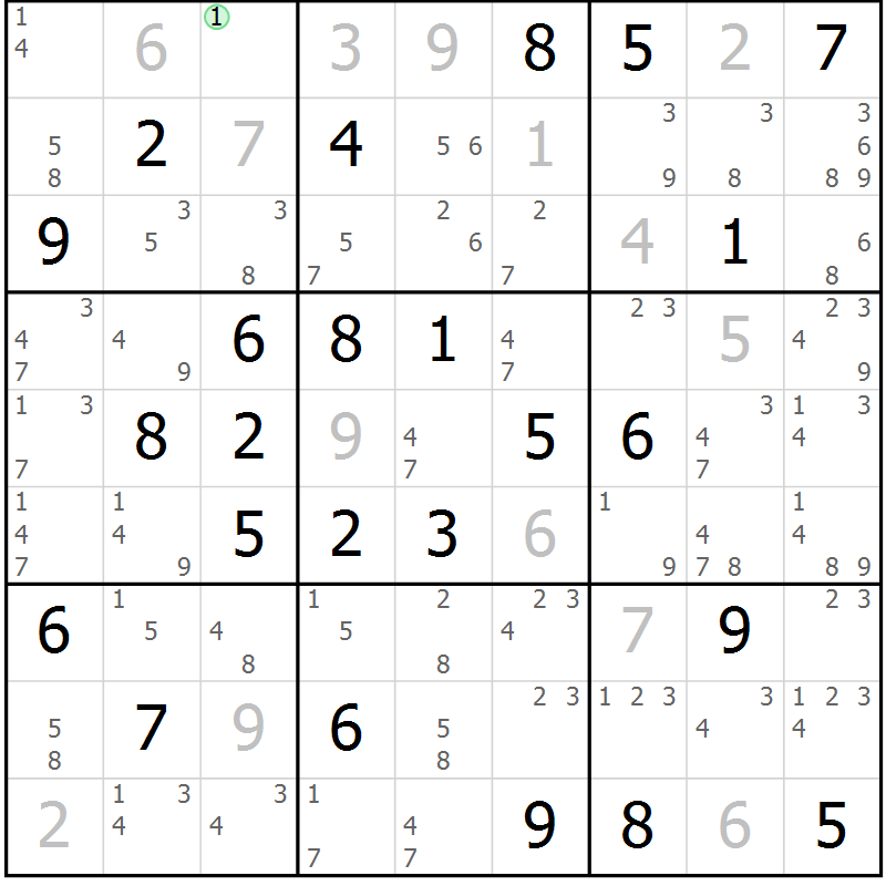 Position des candidats pour la solution de la Gr 54 page 57 du magazine de sudoku Sudoku Suprême n° 039