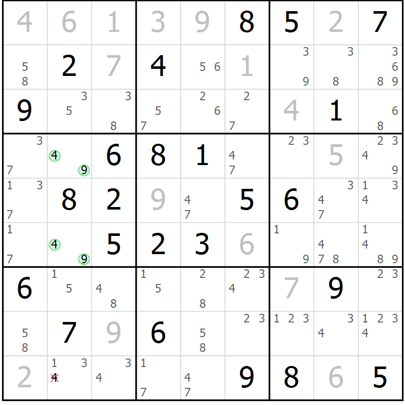 Position des candidats pour la solution de la Gr 54 page 57 du magazine de sudoku Sudoku Suprême n° 039