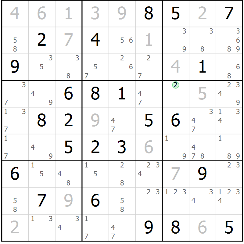 Position des candidats pour la solution de la Gr 54 page 57 du magazine de sudoku Sudoku Suprême n° 039