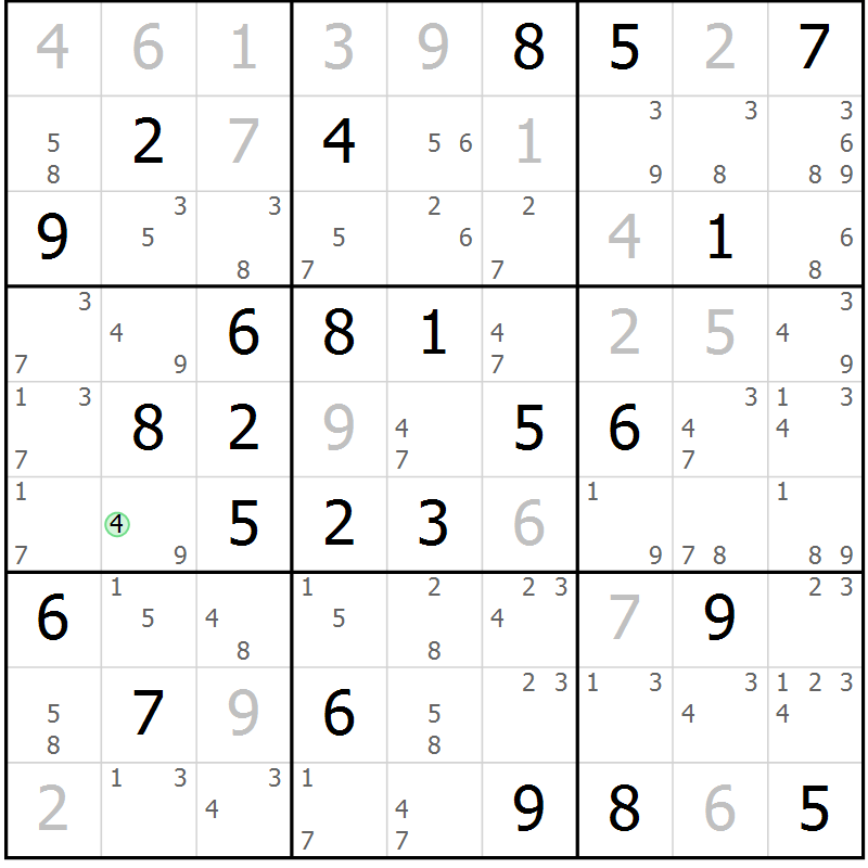 Position des candidats pour la solution de la Gr 54 page 57 du magazine de sudoku Sudoku Suprême n° 039