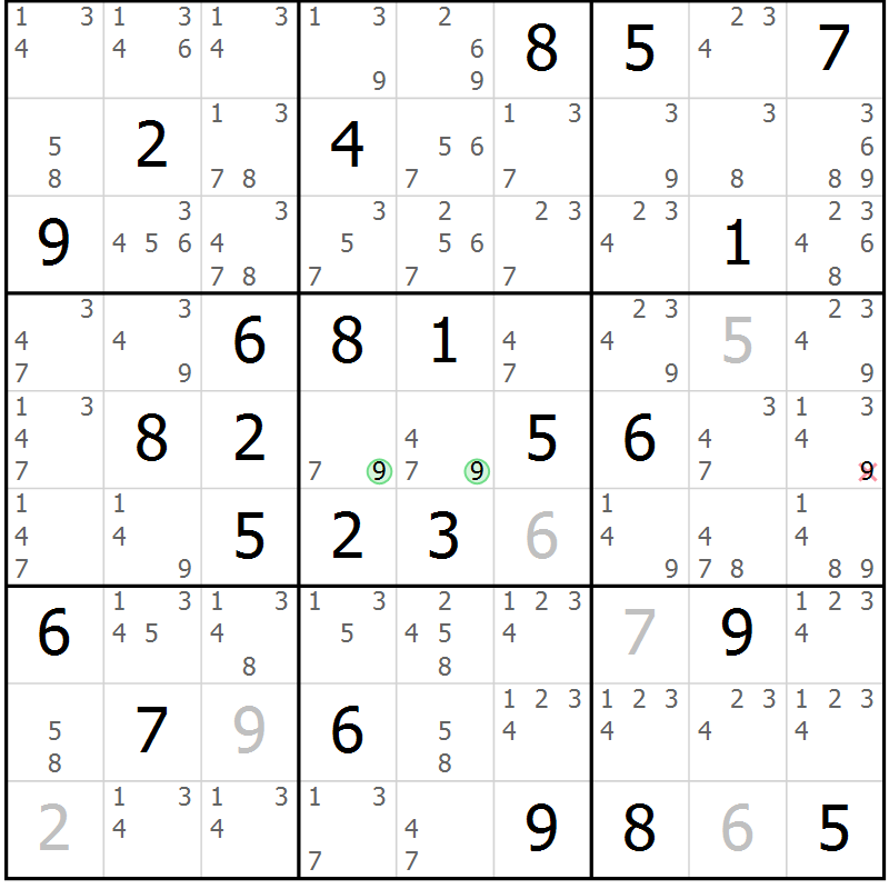Position des candidats pour la solution de la Gr 54 page 57 du magazine de sudoku Sudoku Suprême n° 039