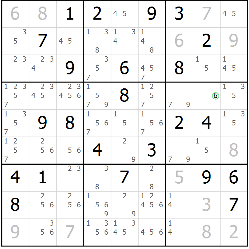 Position des candidats pour la solution de la Gr 55 page 58 du magazine de sudoku Sudoku Suprême n° 039