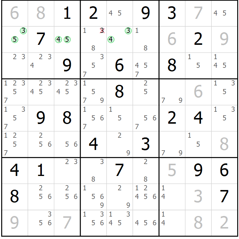 Position des candidats pour la solution de la Gr 55 page 58 du magazine de sudoku Sudoku Suprême n° 039