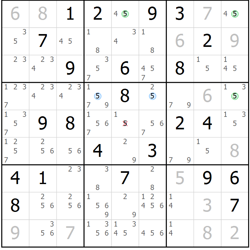 Position des candidats pour la solution de la Gr 55 page 58 du magazine de sudoku Sudoku Suprême n° 039