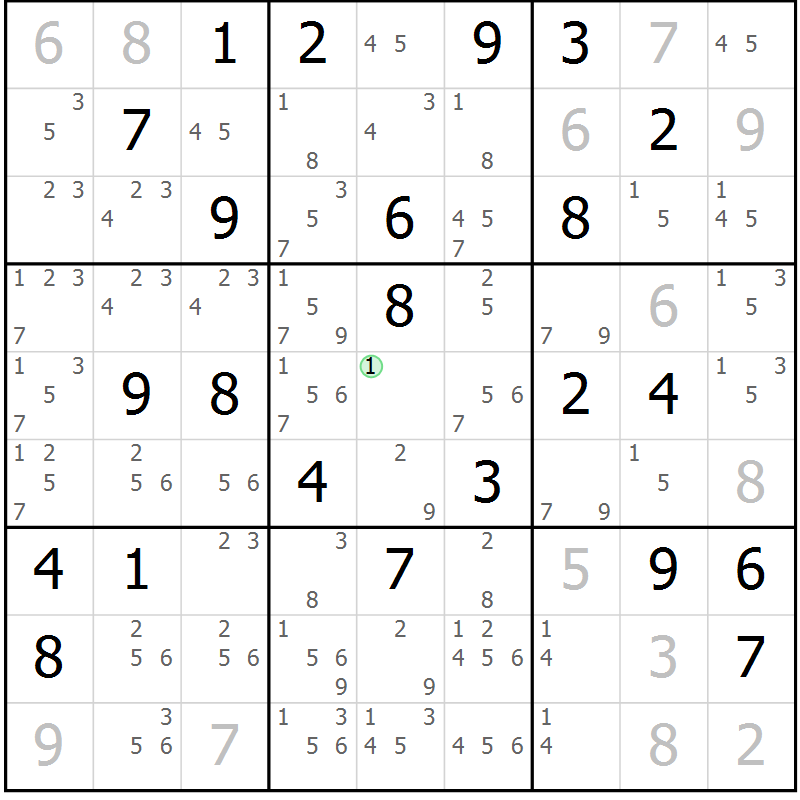 Position des candidats pour la solution de la Gr 55 page 58 du magazine de sudoku Sudoku Suprême n° 039