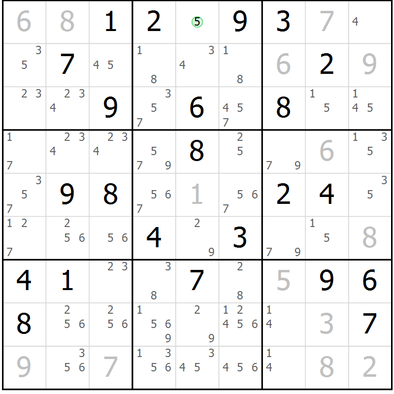 Position des candidats pour la solution de la Gr 55 page 58 du magazine de sudoku Sudoku Suprême n° 039