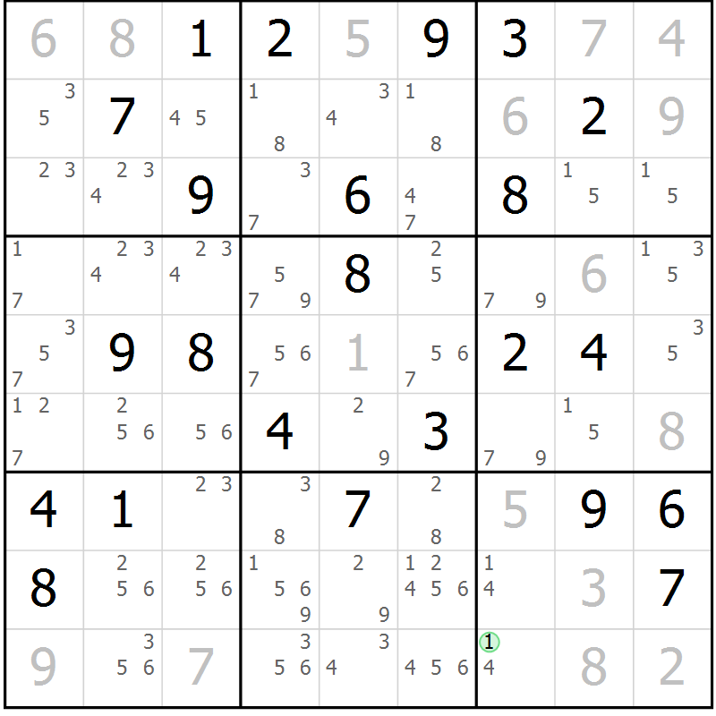 Position des candidats pour la solution de la Gr 55 page 58 du magazine de sudoku Sudoku Suprême n° 039