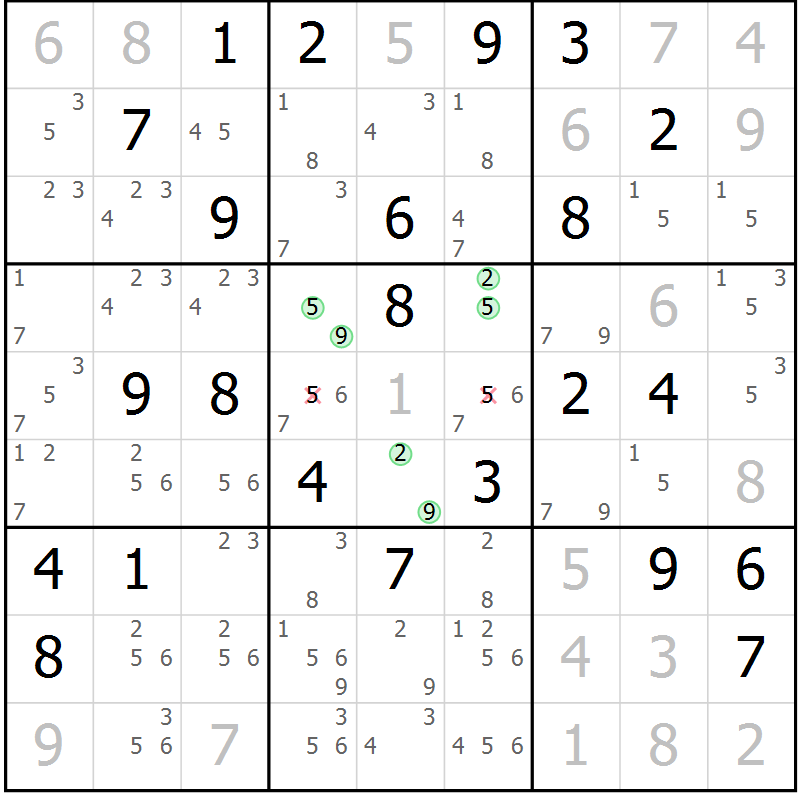 Position des candidats pour la solution de la Gr 55 page 58 du magazine de sudoku Sudoku Suprême n° 039