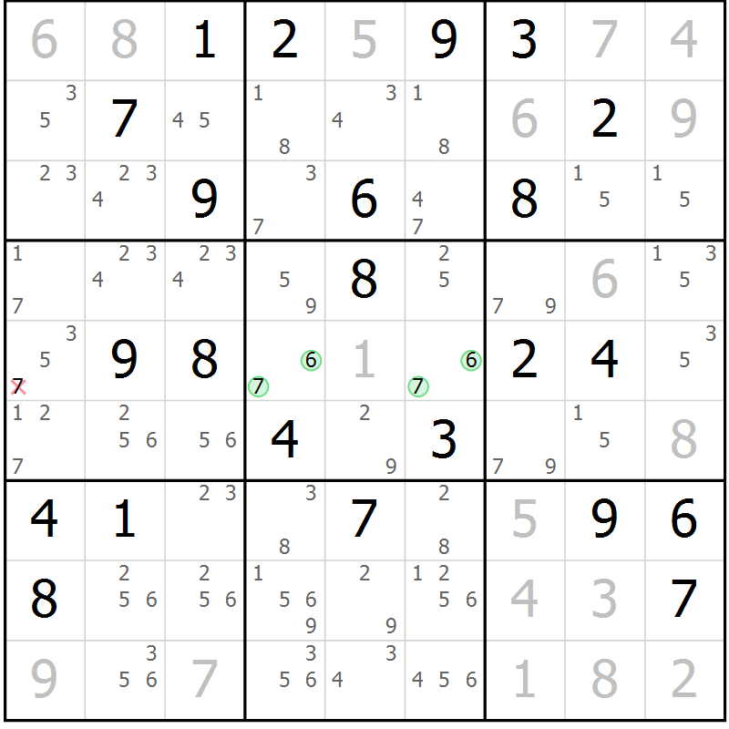 Position des candidats pour la solution de la Gr 55 page 58 du magazine de sudoku Sudoku Suprême n° 039