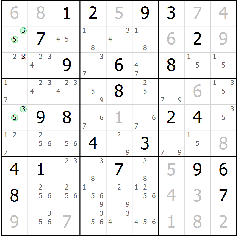 Position des candidats pour la solution de la Gr 55 page 58 du magazine de sudoku Sudoku Suprême n° 039