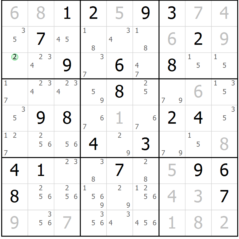Position des candidats pour la solution de la Gr 55 page 58 du magazine de sudoku Sudoku Suprême n° 039
