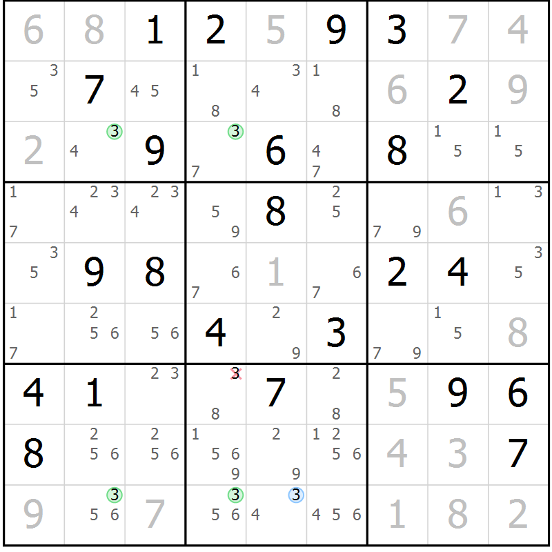 Position des candidats pour la solution de la Gr 55 page 58 du magazine de sudoku Sudoku Suprême n° 039