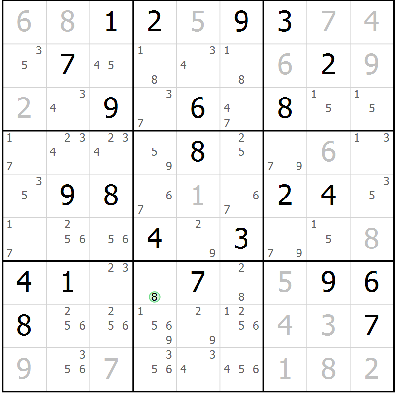 Position des candidats pour la solution de la Gr 55 page 58 du magazine de sudoku Sudoku Suprême n° 039