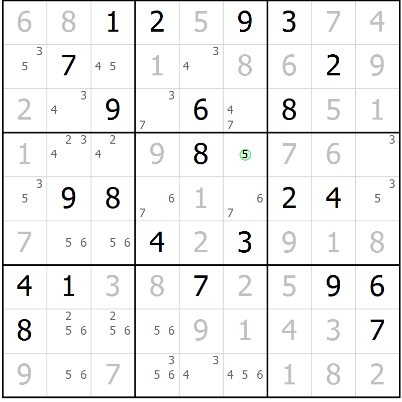 Position des candidats pour la solution de la Gr 55 page 58 du magazine de sudoku Sudoku Suprême n° 039