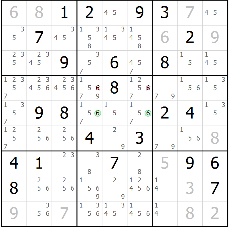 Position des candidats pour la solution de la Gr 55 page 58 du magazine de sudoku Sudoku Suprême n° 039