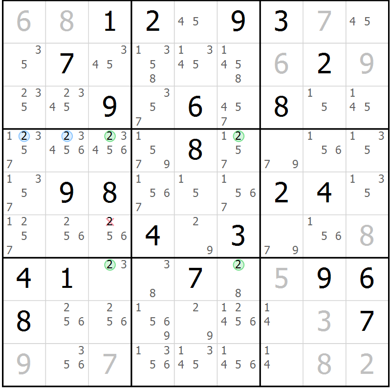 Position des candidats pour la solution de la Gr 55 page 58 du magazine de sudoku Sudoku Suprême n° 039