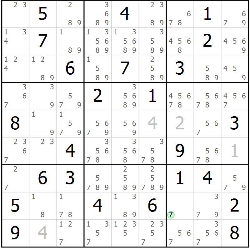 Position des candidats pour la solution de la Gr 56 page 59 du magazine de sudoku Sudoku Suprême n° 039