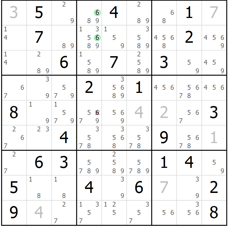 Position des candidats pour la solution de la Gr 56 page 59 du magazine de sudoku Sudoku Suprême n° 039