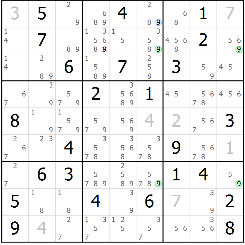 Position des candidats pour la solution de la Gr 56 page 59 du magazine de sudoku Sudoku Suprême n° 039