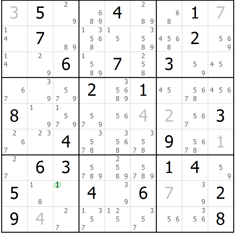 Position des candidats pour la solution de la Gr 56 page 59 du magazine de sudoku Sudoku Suprême n° 039