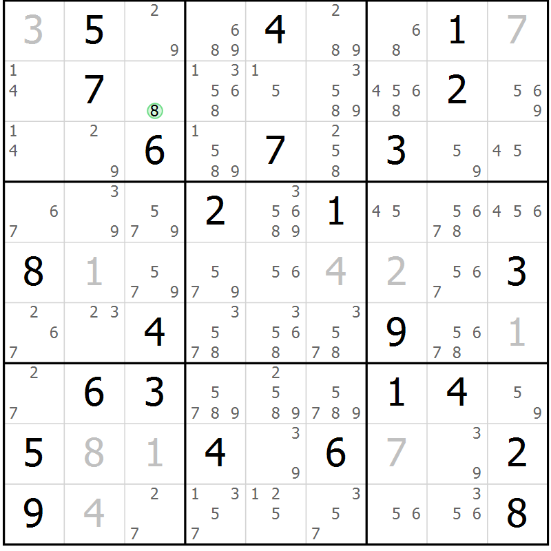 Position des candidats pour la solution de la Gr 56 page 59 du magazine de sudoku Sudoku Suprême n° 039