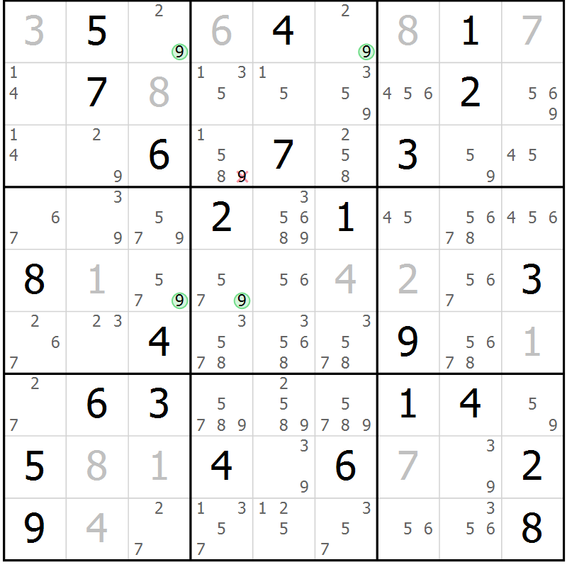 Position des candidats pour la solution de la Gr 56 page 59 du magazine de sudoku Sudoku Suprême n° 039
