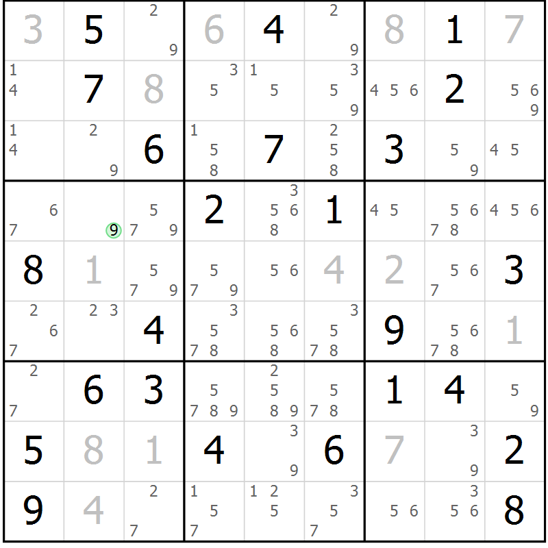 Position des candidats pour la solution de la Gr 56 page 59 du magazine de sudoku Sudoku Suprême n° 039