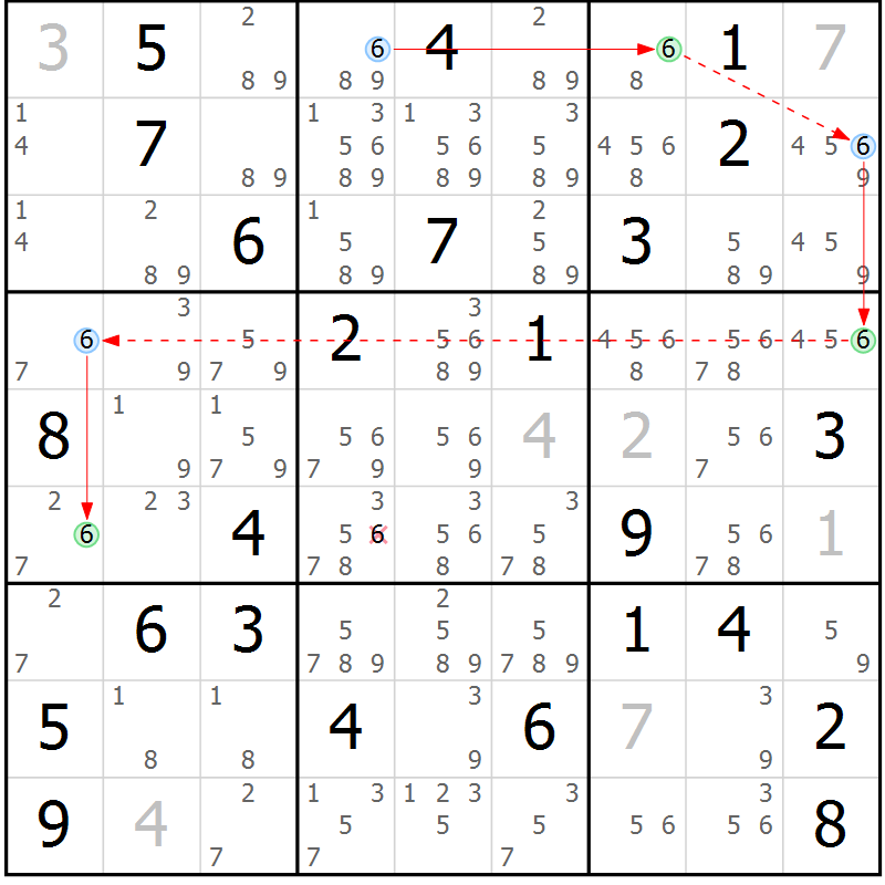Position des candidats pour la solution de la Gr 56 page 59 du magazine de sudoku Sudoku Suprême n° 039