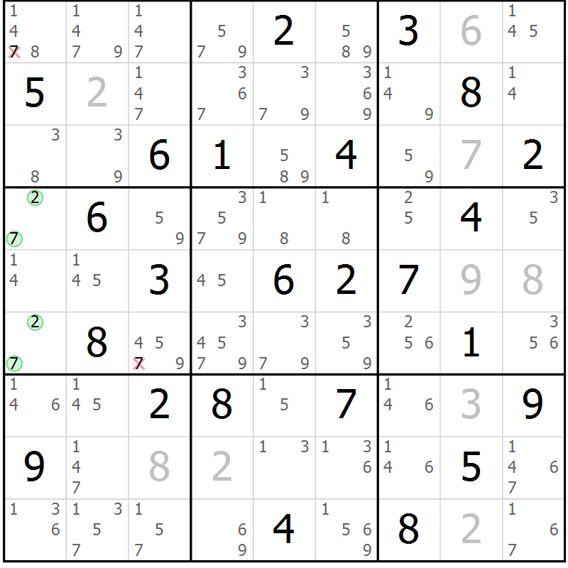 Position des candidats pour la solution de la Gr 57 page 60 du magazine de sudoku Sudoku Suprême n° 039