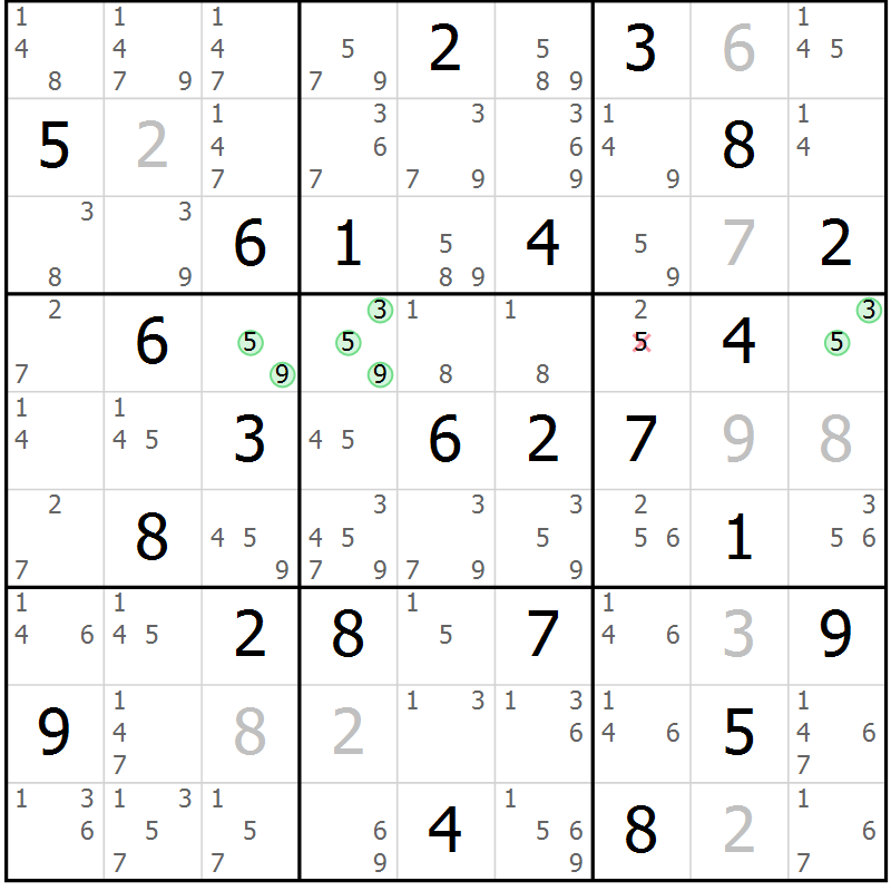 Position des candidats pour la solution de la Gr 57 page 60 du magazine de sudoku Sudoku Suprême n° 039