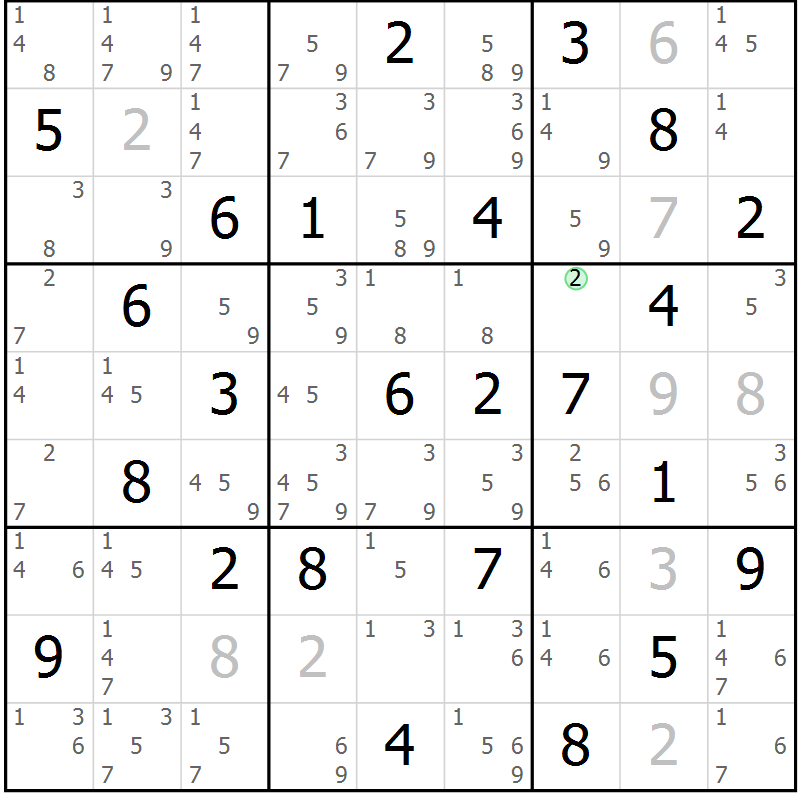Position des candidats pour la solution de la Gr 57 page 60 du magazine de sudoku Sudoku Suprême n° 039