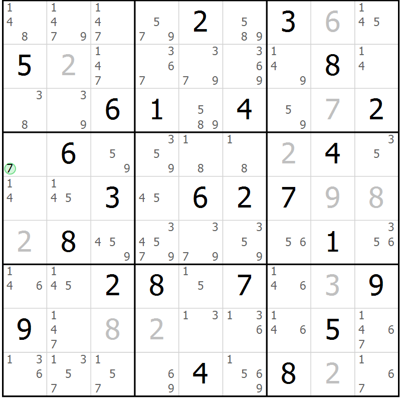 Position des candidats pour la solution de la Gr 57 page 60 du magazine de sudoku Sudoku Suprême n° 039