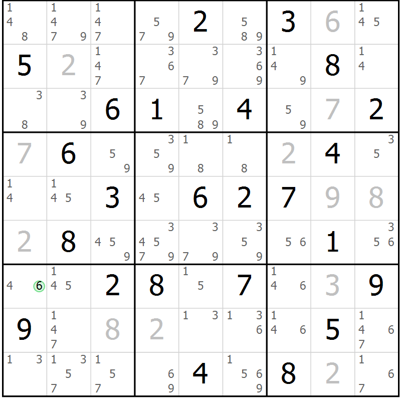 Position des candidats pour la solution de la Gr 57 page 60 du magazine de sudoku Sudoku Suprême n° 039
