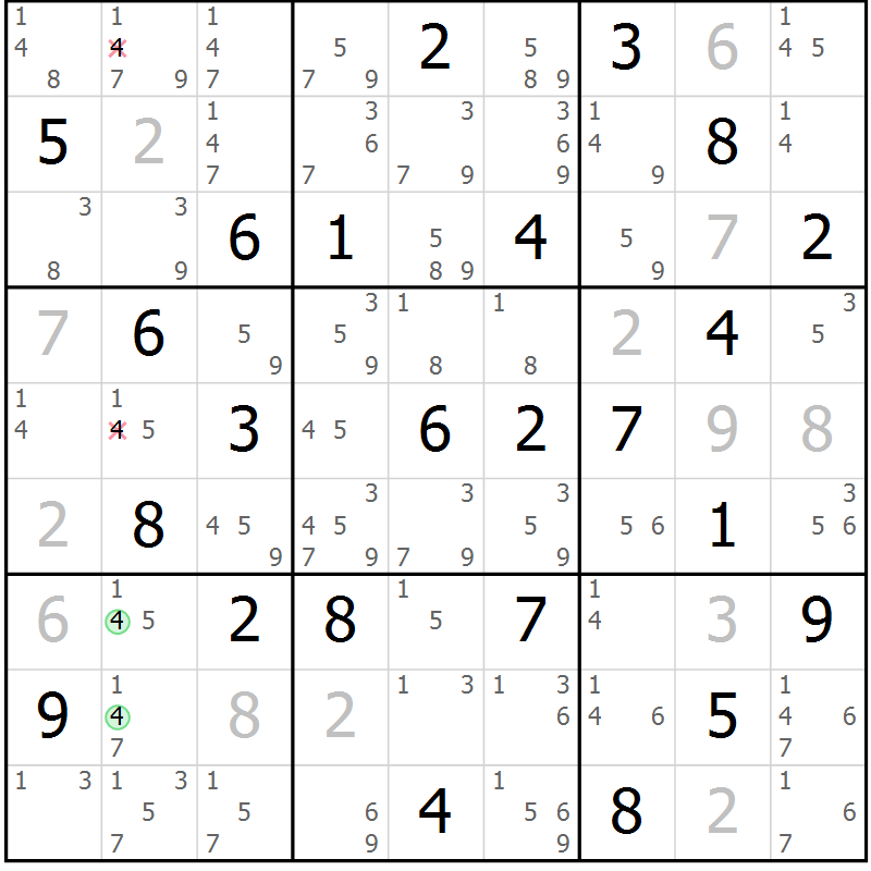 Position des candidats pour la solution de la Gr 57 page 60 du magazine de sudoku Sudoku Suprême n° 039