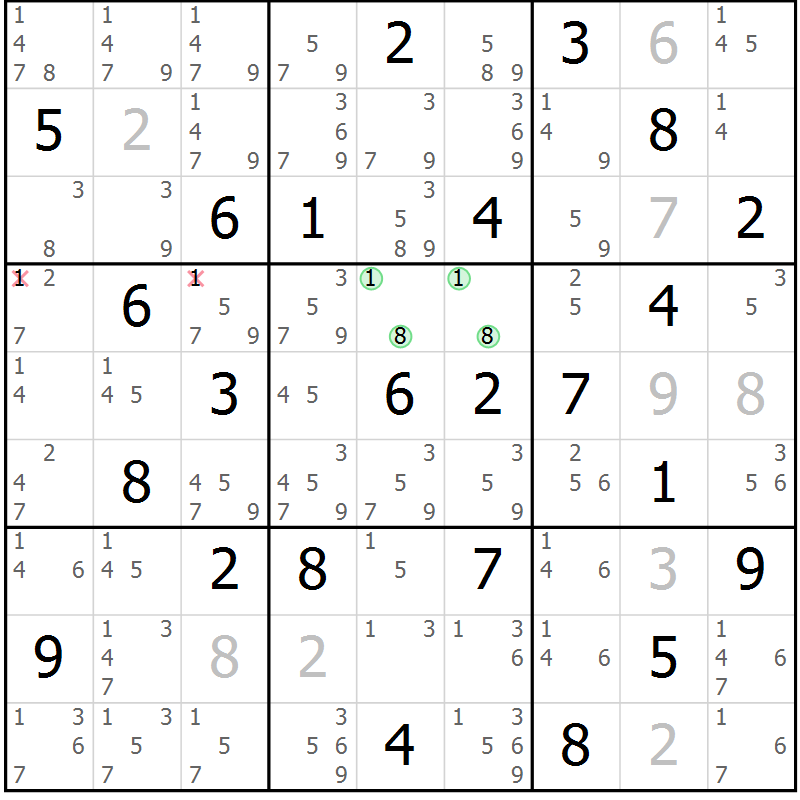 Position des candidats pour la solution de la Gr 57 page 60 du magazine de sudoku Sudoku Suprême n° 039