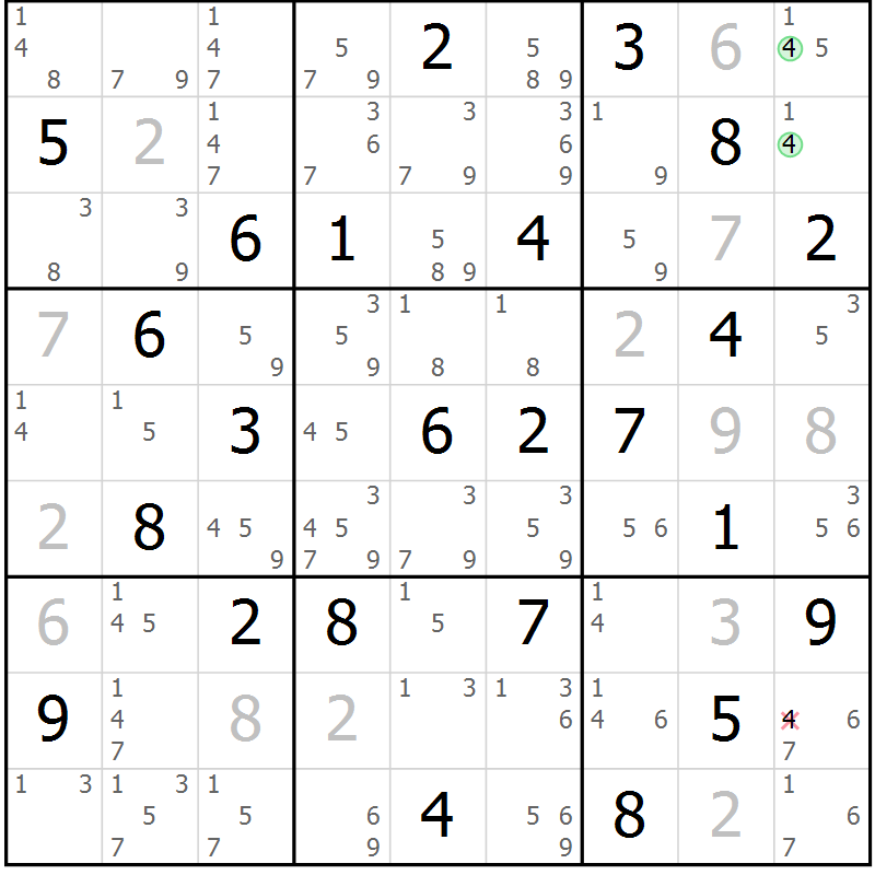 Position des candidats pour la solution de la Gr 57 page 60 du magazine de sudoku Sudoku Suprême n° 039
