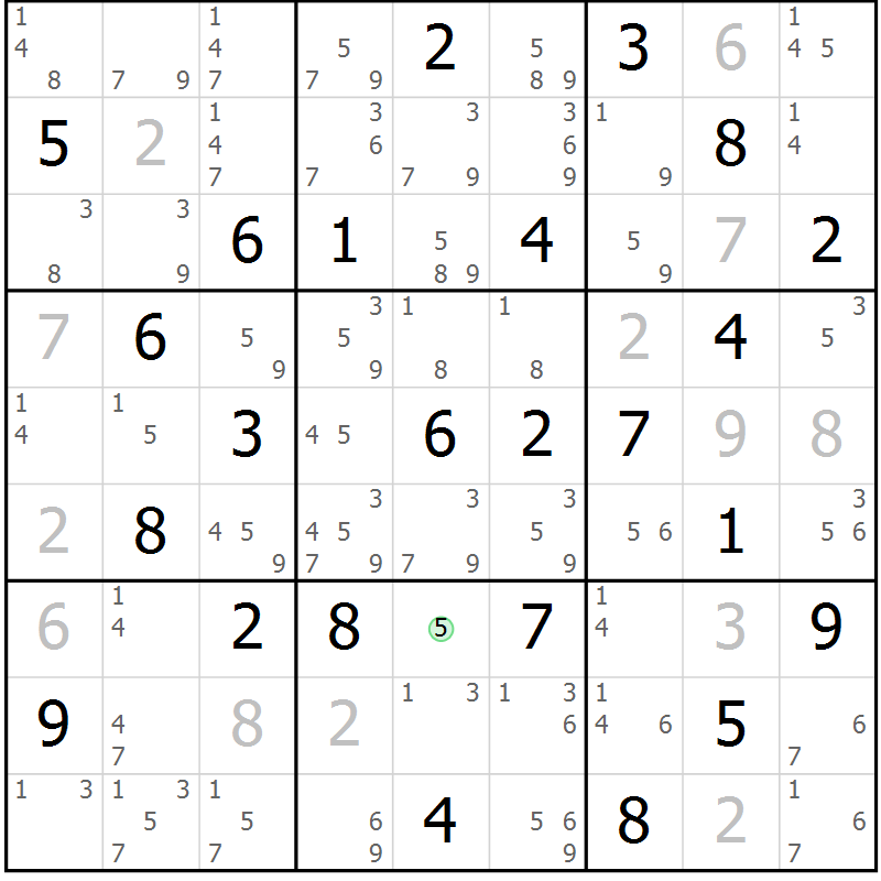 Position des candidats pour la solution de la Gr 57 page 60 du magazine de sudoku Sudoku Suprême n° 039