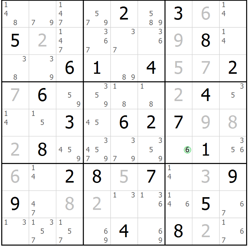 Position des candidats pour la solution de la Gr 57 page 60 du magazine de sudoku Sudoku Suprême n° 039