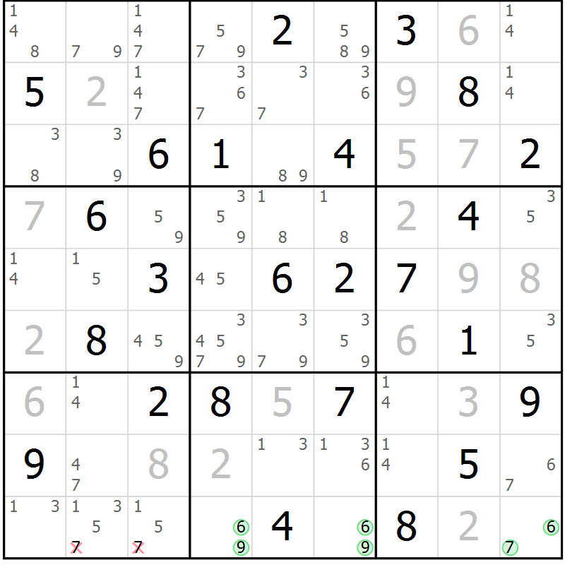 Position des candidats pour la solution de la Gr 57 page 60 du magazine de sudoku Sudoku Suprême n° 039