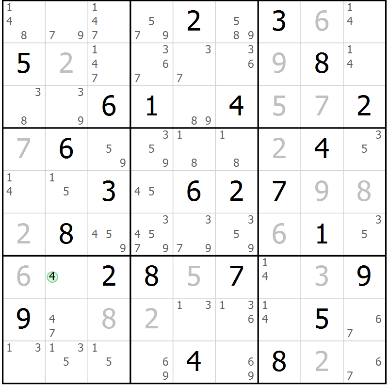 Position des candidats pour la solution de la Gr 57 page 60 du magazine de sudoku Sudoku Suprême n° 039