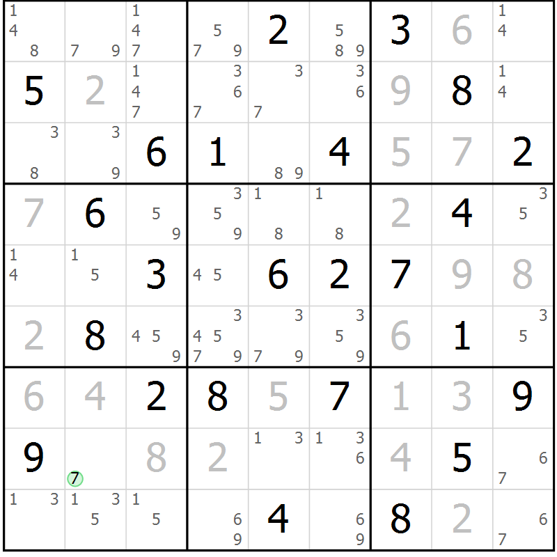 Position des candidats pour la solution de la Gr 57 page 60 du magazine de sudoku Sudoku Suprême n° 039