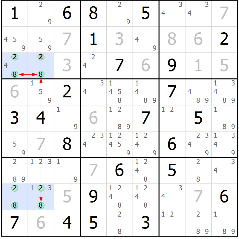 Position des candidats pour la solution de la Gr 58 page 61 du magazine de sudoku Sudoku Suprême n° 039