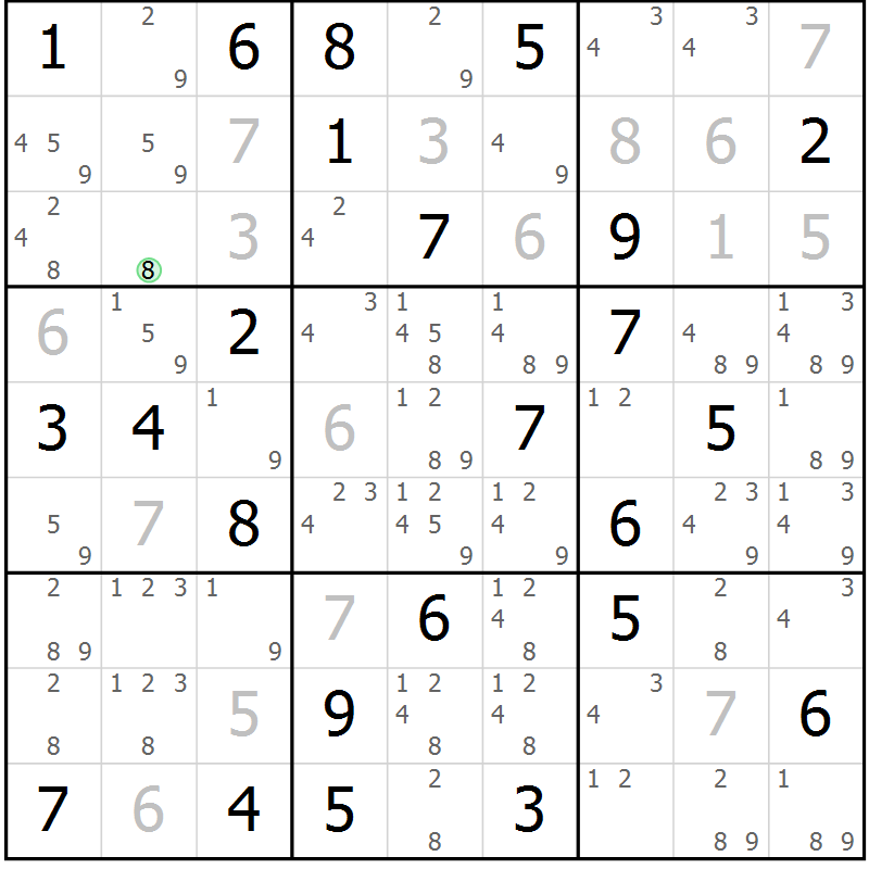 Position des candidats pour la solution de la Gr 58 page 61 du magazine de sudoku Sudoku Suprême n° 039